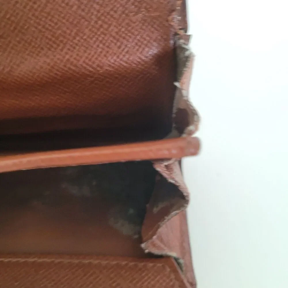 Louis Vuitton LV Micro Brown Folding Monogram Leather Card Wallet Small Authenti